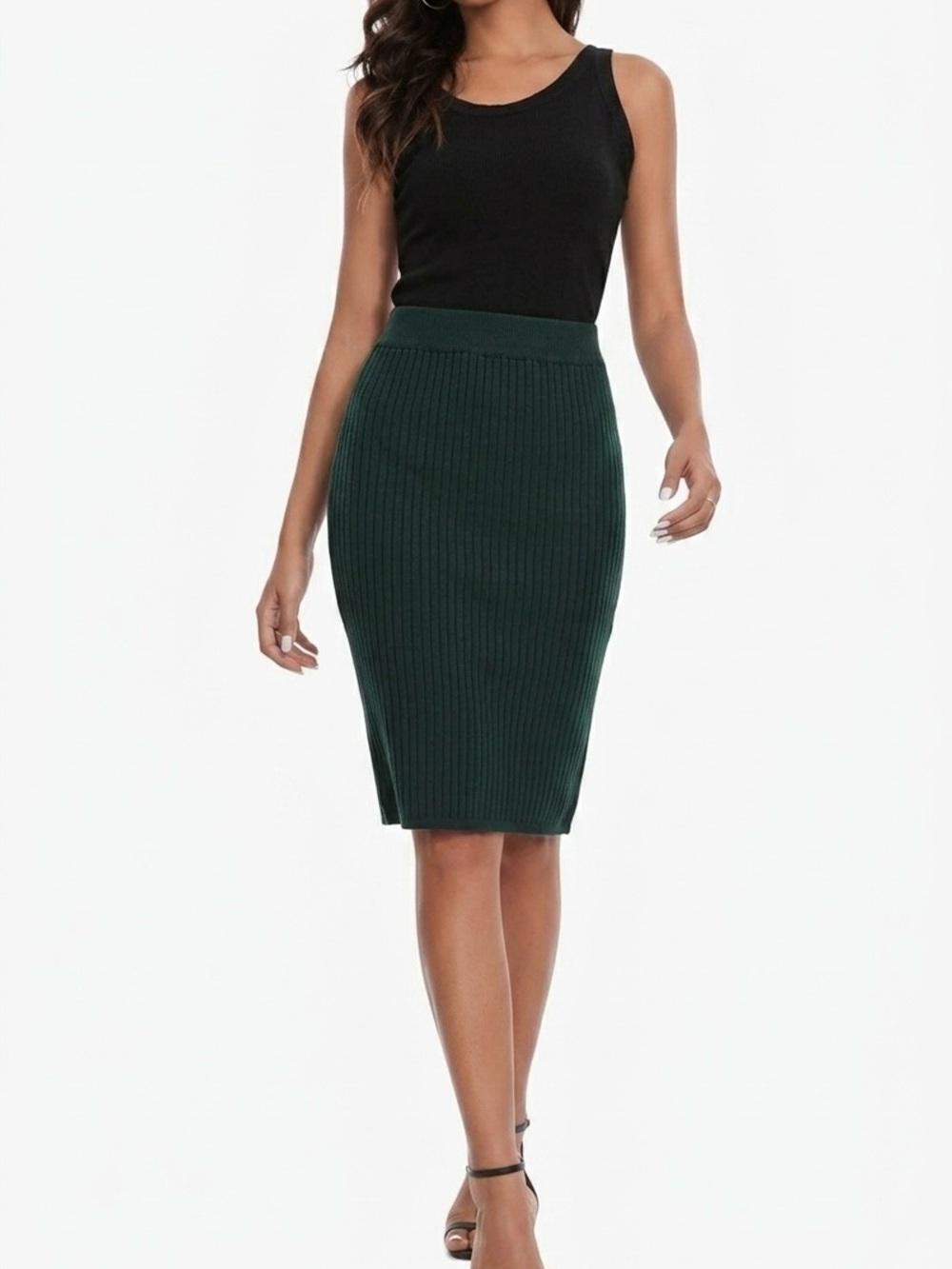 Ribbed Pencil Skirt in Forest Green